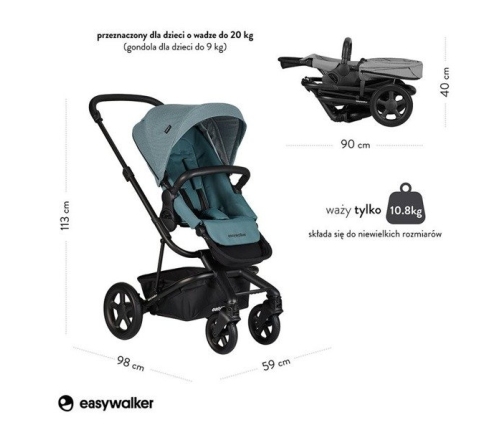 Easywalker Harvey 2 Wózek głęboko-spacerowy (zawiera stelaż, siedzisko z budką i pałąkiem)  Ocean Blue