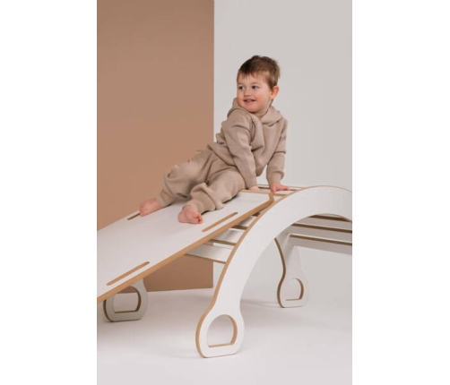Tupti.wood 2w1 Duży Bujak Montessori + Duża Zjeżdżalnia Drabinka Biała