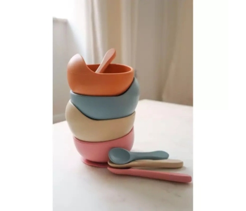 MYROYS Silikonowa Miseczka z Łyżeczką Beżowa