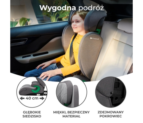 Kinderkraft Junior Fix 2 I-Size Fotelik Samochodowy 15-36kg 100-150cm Rocket Grey