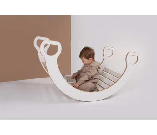 Tupti.wood 2w1 Duży Bujak Montessori + Duża Zjeżdżalnia Drabinka Biała