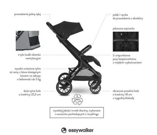 Easywalker Jackey XL Samoskładający się Wózek Spacerowy z Kołami XL Shadow Black