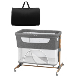 MoMi Smart Bed Łóżeczko Dostawne Kojec 4w1 Grey + Torba Transportowa