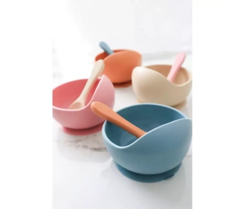 MYROYS Silikonowa Miseczka z Łyżeczką Niebieska