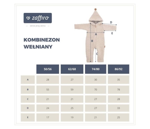 Zaffiro Kombinezon 100% Wełna - Baranek 62/68 Grey