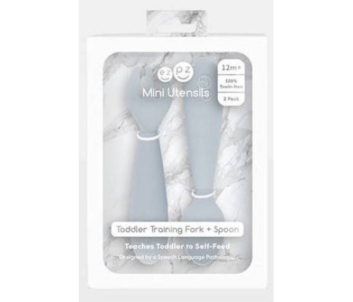 EZPZ Komplet Silikonowych Sztućców Mini Utensils Pastelowa Szarość