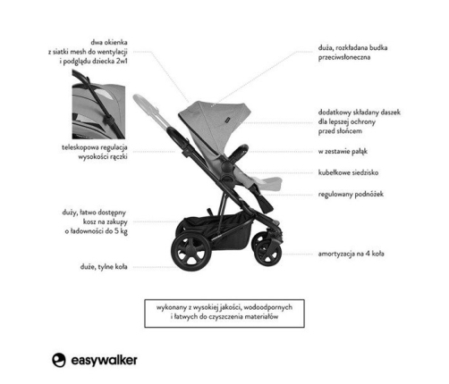 Easywalker Harvey 2 Wózek głęboko-spacerowy (zawiera stelaż, siedzisko z budką i pałąkiem)  Ocean Blue