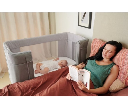 Chicco Next2Me Forever Łóżeczko Dostawne 3w1 do 22kg Moon Grey + Prześcieradło 2szt Pink Pois