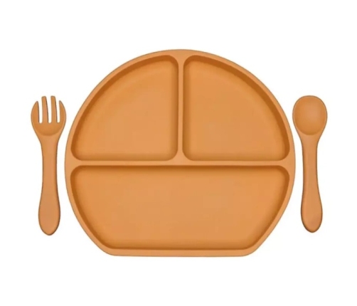 MYROYS Silikonowy Talerzyk ze Sztućcami Brązowy