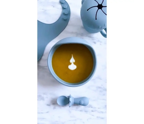 MYROYS Silikonowa Miseczka z Łyżeczką Niebieska