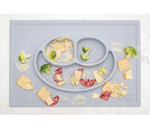 EZPZ Happy Mat Silikonowy Talerzyk z Podkładką 2w1  Pastelowa Szarość