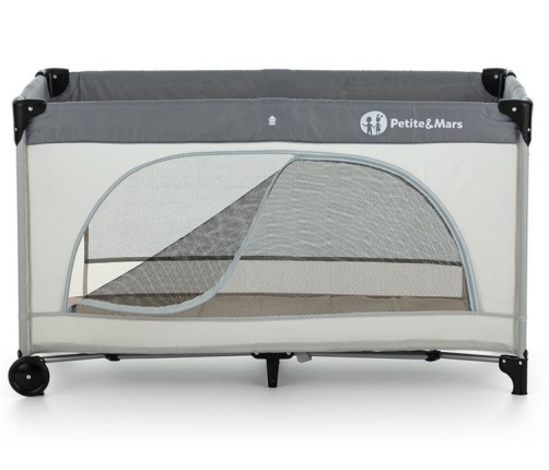 Petite&Mars Nyja Łóżeczko Turystyczne z Torbą Do Przenoszenia Teddy Biker Grey​