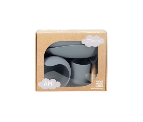 MoMi AMI Zestaw Silikonowych Naczyń dla Dzieci Szary