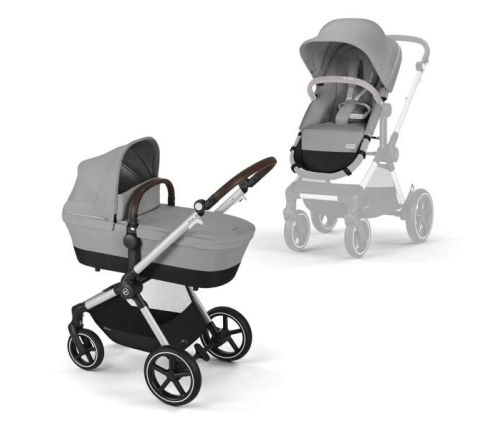 Cybex Eos Lux Wózek Głęboko-Spacerowy Rama Silver Stone Grey + Cybex Cloud G I - Size Fotelik Samochodowy Ocean Blue Plus + Adaptery + Baza
