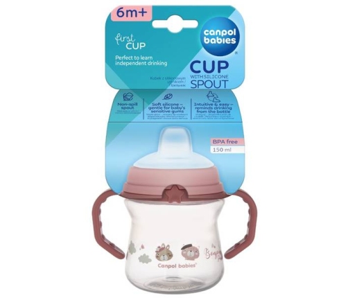 Canpol Babies FirstCup Kubek z Silikonowym Ustnikiem 150ml Bonjour Paris Różowy 56/612_pin