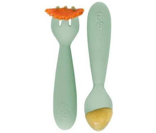 EZPZ Komplet Silikonowych Sztućców Mini Utensils Pastelowa Zieleń