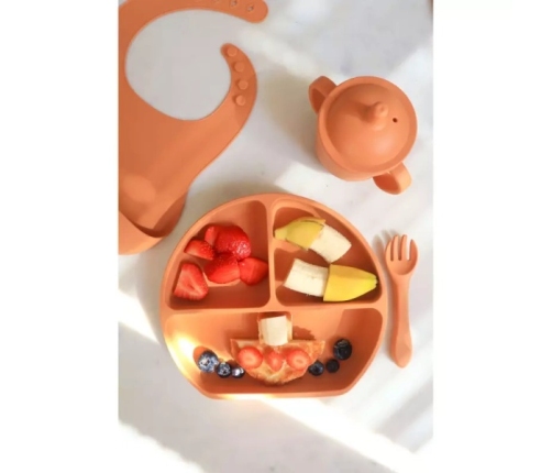 MYROYS Silikonowy Talerzyk ze Sztućcami Brązowy