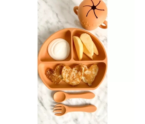 MYROYS Silikonowy Talerzyk ze Sztućcami Brązowy