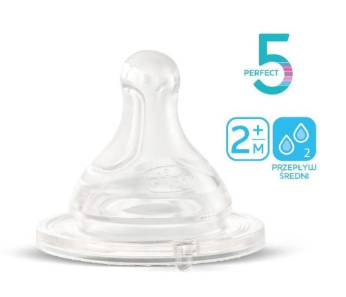 Chicco Smoczki Do Butelki Perfect5 2 szt 2m+ Średni Przepływ
