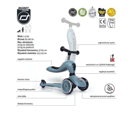 Skrejritenis Bērniem ar sēdekli Scootandride Highwaykick 2in1 Steel