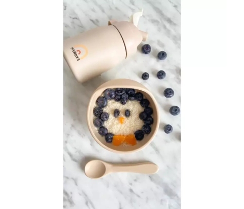 MYROYS Silikonowa Miseczka z Łyżeczką Beżowa