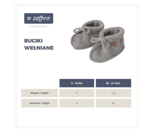 Zaffiro Buciki dziecięce wełna premium 0-6m Grey