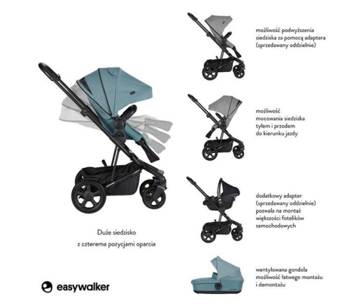 Easywalker Harvey 2 Wózek głęboko-spacerowy (zawiera stelaż, siedzisko z budką i pałąkiem)  Ocean Blue