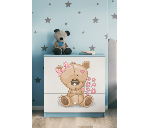Komoda babydreams niebieska miś kwiatki