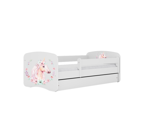 Łóżko babydreams białe konik z szufladą materac 140/70