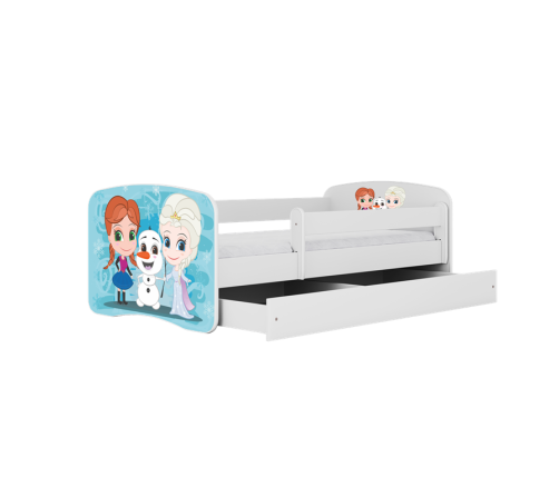 Łóżko babydreams białe kraina lodu z szufladą materac 140/70