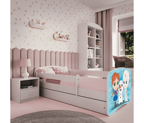Bērnu balta gulta Frozen ar atvilktni un matraci 160x80