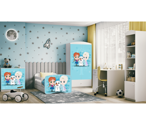 Bērnu balta gulta Frozen ar atvilktni un matraci 160x80