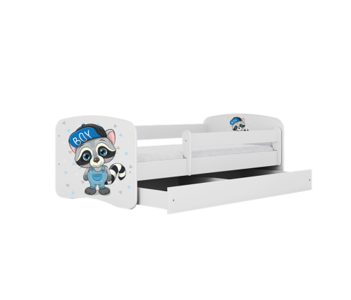 Детская белая кровать Racoon с ящиком и матрасом 160x80