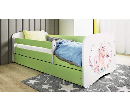 Bed babydreams green horse without drawer with mattress 140/70