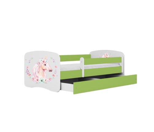 Bed babydreams green horse without drawer with mattress 140/70