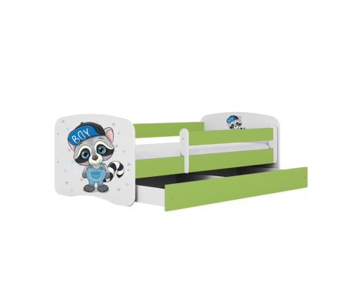 Bed babydreams green raccoon without drawer with mattress 140/70