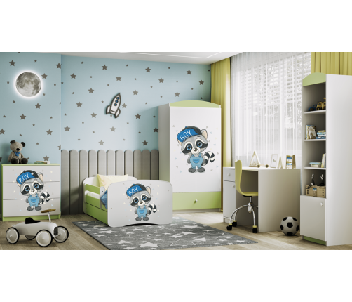 Łóżko babydreams zielone szop z szufladą materac 140/70