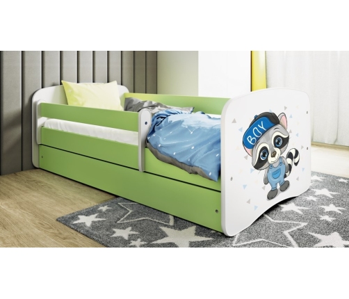 Bed babydreams green raccoon without drawer with mattress 180/80