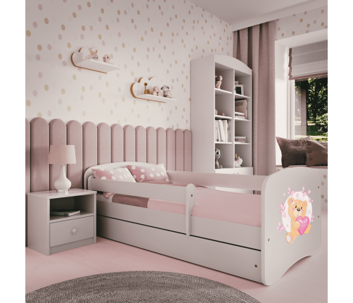 Gulta White Bear with Butterflies bez atvilktnes ar matraci 140x70