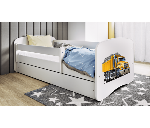 Bērnu gulta balta Truck ar atvilktni un matraci 140x70