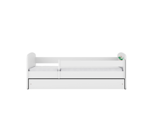 Детская кровать белая Little Dino с ящиком и матрасом 140x70