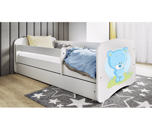 Детская кровать белая Blue Bear с ящиком и матрасом 140x70