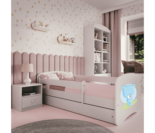 Детская кровать белая Blue Bear с ящиком и матрасом 140x70