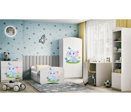 Детская кровать белая Elephant с ящиком и матрасом 140x70