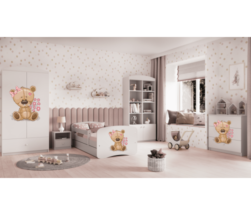 Balta gulta Bear with Flowers bez atvilktnes ar matraci 160x80