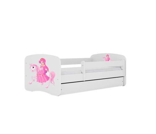 Bērnu gulta balta Princess on a Horse ar atvilktni un lateksa matraci 160x80