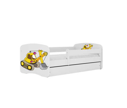 Детская кровать белая Excavator с ящиком и латексным матрасом 160x80