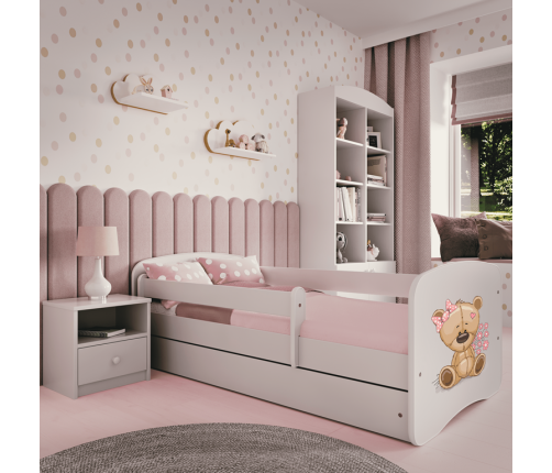 Детская кровать белая Bear Flowers с ящиком и латексным матрасом 160x80