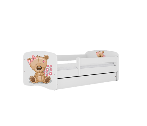 Детская кровать белая Bear Flowers с ящиком и латексным матрасом 160x80