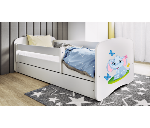 Детская кровать белая Elephant с ящиком и латексным матрасом 160x80